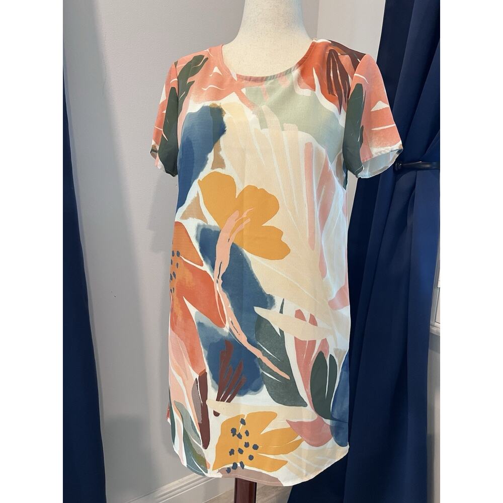 MINKPINK (S) Women Sundowner Abstract Shift Tee Dress Multicolor Mini Light Boho